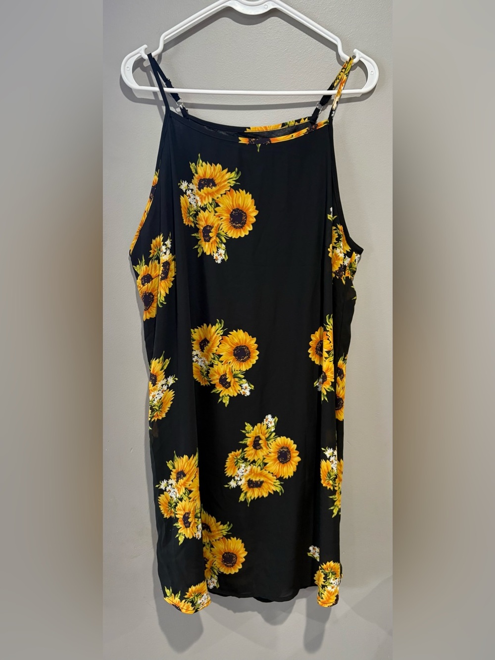 Black Sunflower Cami Dress Mini XL Adjustable Straps Knit